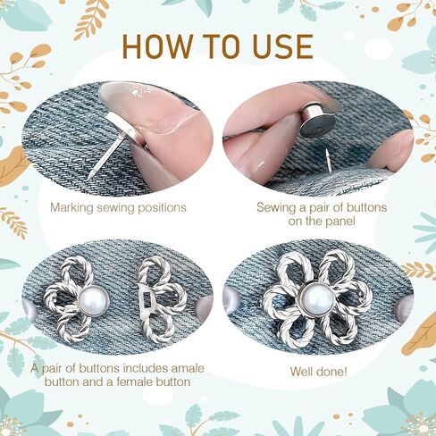24Pcs Flower Pant Waist Tightener Adjust Size Must Be Sewn By Hand Removable Decorative Buttons Jean Clips for Women and Girls Metal Disk Coupling Reusable in Kuwait