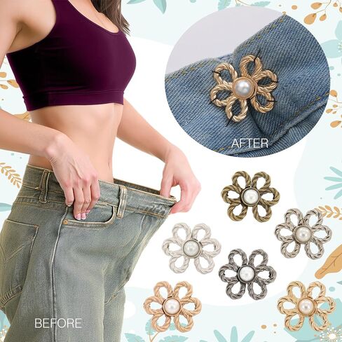 24Pcs Flower Pant Waist Tightener Adjust Size Must Be Sewn By Hand Removable Decorative Buttons Jean Clips for Women and Girls Metal Disk Coupling Reusable in Kuwait