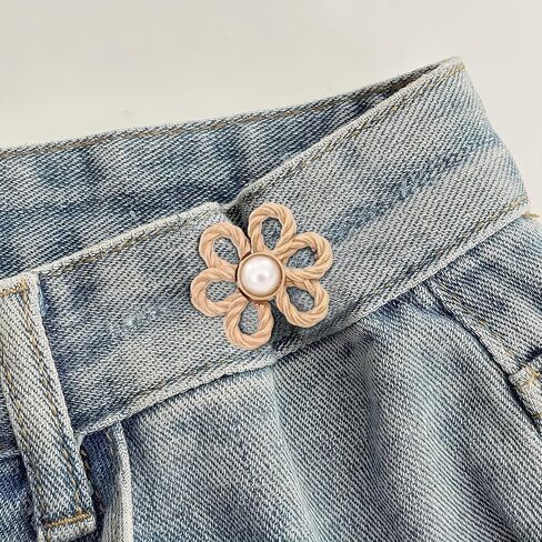 24Pcs Flower Pant Waist Tightener Adjust Size Must Be Sewn By Hand Removable Decorative Buttons Jean Clips for Women and Girls Metal Disk Coupling Reusable in Kuwait