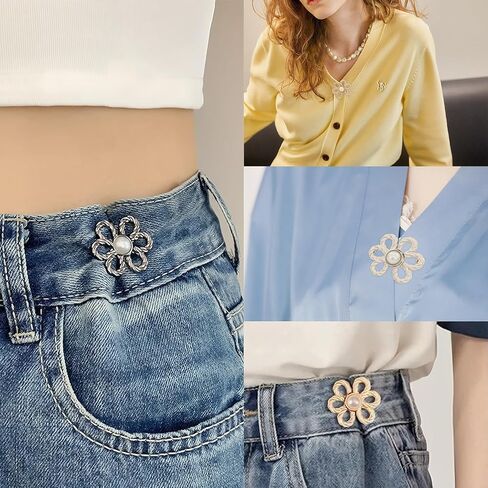 24Pcs Flower Pant Waist Tightener Adjust Size Must Be Sewn By Hand Removable Decorative Buttons Jean Clips for Women and Girls Metal Disk Coupling Reusable in Kuwait