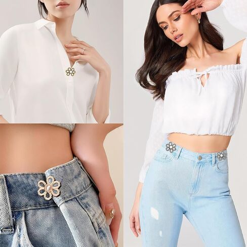 24Pcs Flower Pant Waist Tightener Adjust Size Must Be Sewn By Hand Removable Decorative Buttons Jean Clips for Women and Girls Metal Disk Coupling Reusable in Kuwait