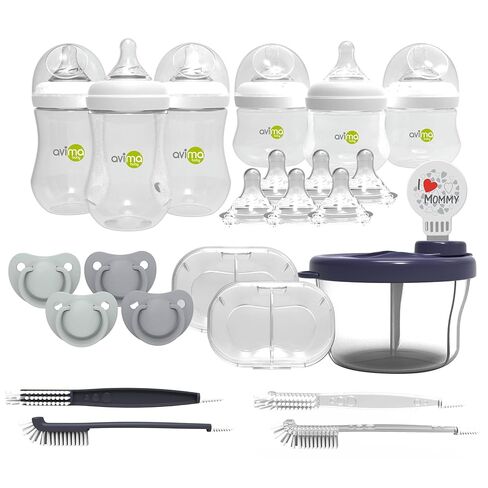 Avima Newborn Baby Bottle Starter Set. Anti-Colic Wide Neck Bottles with Slow and Medium Flow Nipples. 22 Piece Set in Saudi Arabia