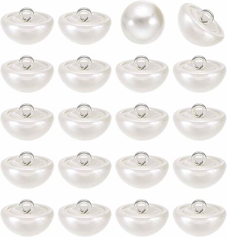HARFINGTON 20pcs 28L Round Faux Pearl Buttons 18mm 6/8" Half Ball Dome Metal Shank Sewing Buttons Replacement DIY Small Button for Clothing Bridal Wedding Dress DIY Crafts, Bright White in Saudi Arabia