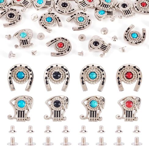 KISSITTY 10 Set Flower Decoration Rivets Studs Antique Silver Flower Resin Rivets Leather Decorative Conchos Vintage Western Style Conchos Metal Rapid Rivet Screw Back Button for DIY Shoe Bag Belt in Saudi Arabia