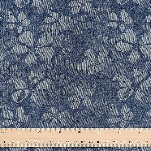 PH PandaHall Flower Printed Denim Fabric by The Yard Floral Pattern Sewing Fabric 55 Inch Wide Blue Crafts Fabrics Vintage Denim Fabrics for Sewing DIY Handmade Crafting Jeans Clothing Quilting in Saudi Arabia