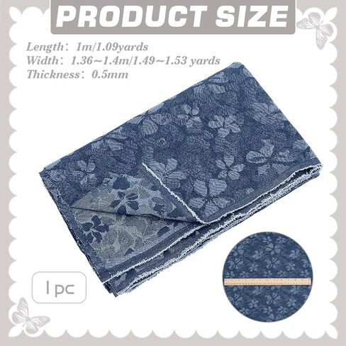 PH PandaHall Flower Printed Denim Fabric by The Yard Floral Pattern Sewing Fabric 55 Inch Wide Blue Crafts Fabrics Vintage Denim Fabrics for Sewing DIY Handmade Crafting Jeans Clothing Quilting in Saudi Arabia