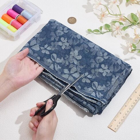PH PandaHall Flower Printed Denim Fabric by The Yard Floral Pattern Sewing Fabric 55 Inch Wide Blue Crafts Fabrics Vintage Denim Fabrics for Sewing DIY Handmade Crafting Jeans Clothing Quilting in Saudi Arabia