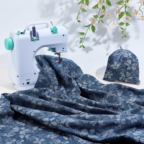 PH PandaHall Flower Printed Denim Fabric by The Yard Floral Pattern Sewing Fabric 55 Inch Wide Blue Crafts Fabrics Vintage Denim Fabrics for Sewing DIY Handmade Crafting Jeans Clothing Quilting in Saudi Arabia