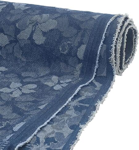 PH PandaHall Flower Printed Denim Fabric by The Yard Floral Pattern Sewing Fabric 55 Inch Wide Blue Crafts Fabrics Vintage Denim Fabrics for Sewing DIY Handmade Crafting Jeans Clothing Quilting in Saudi Arabia