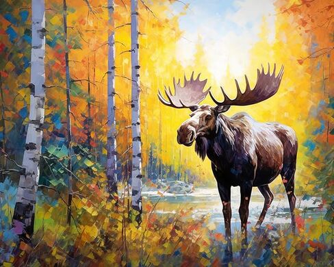 QACEYID Oil Painting Kits for Adults, Animal Moose in Autumn Forest, Painting by Numbers Kits on Canvas, Art Craft Painting Kits Gifts for Home Wall Decor 40x50cm in Saudi Arabia