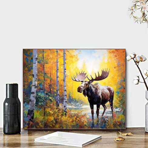 QACEYID Oil Painting Kits for Adults, Animal Moose in Autumn Forest, Painting by Numbers Kits on Canvas, Art Craft Painting Kits Gifts for Home Wall Decor 40x50cm in Saudi Arabia