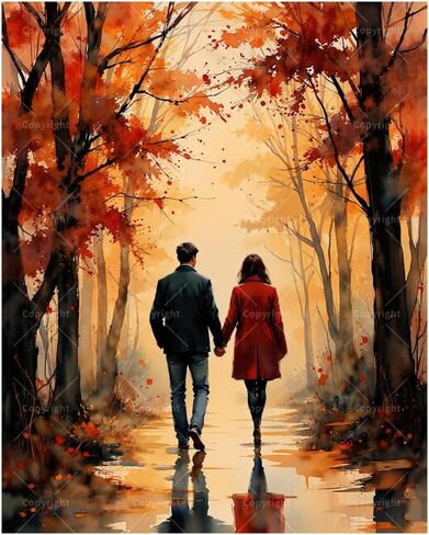 Romantic Paint by Numbers Kit for Adults - DIY Couple Walking in Autumn Forest Painting on Canvas 16x20In, Acrylic Paint Set, Suitable for Beginners, Art for Home Decoration or Gifts in Saudi Arabia
