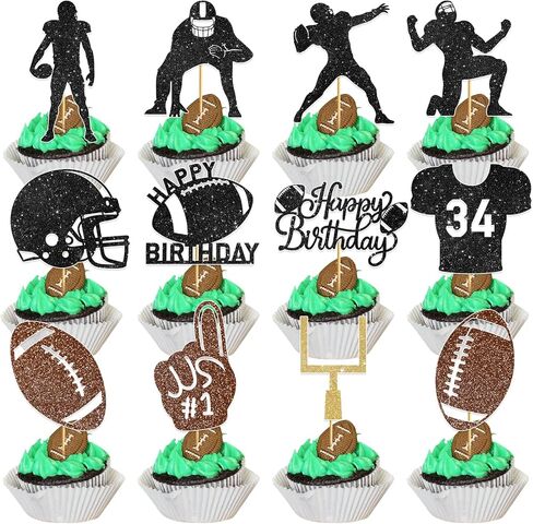 36PCS Football Cupcake Toppers: Glitter Football Cake Decorations Football Cake Topper for Boys Sports Birthday in Saudi Arabia