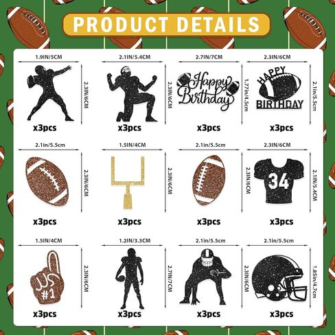 36PCS Football Cupcake Toppers: Glitter Football Cake Decorations Football Cake Topper for Boys Sports Birthday in Saudi Arabia
