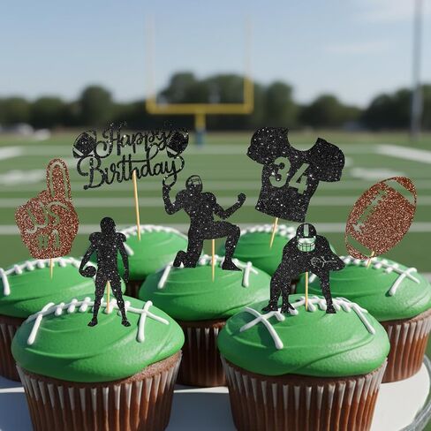 36PCS Football Cupcake Toppers: Glitter Football Cake Decorations Football Cake Topper for Boys Sports Birthday in Saudi Arabia