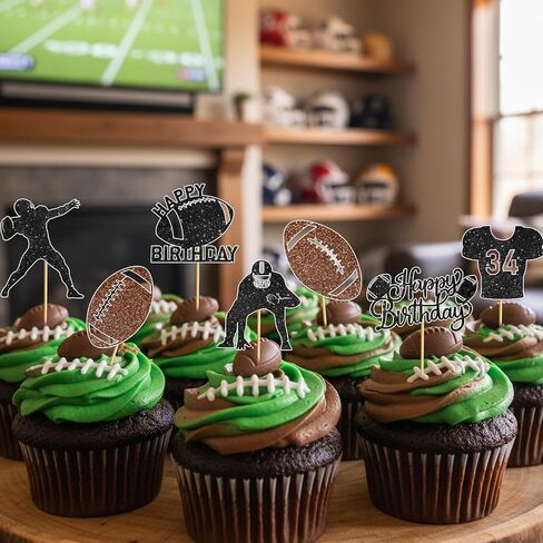 36PCS Football Cupcake Toppers: Glitter Football Cake Decorations Football Cake Topper for Boys Sports Birthday in Saudi Arabia