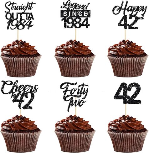 24 قطعة من أغطية الكب كيك باللون الأسود اللامع Happy 42nd من أجل Outta 1983 Cupcake Picks Legend منذ 1983 موضوع هتافات حتى 42 عامًا من لوازم تزيين حفلات أعياد الميلاد in Kuwait