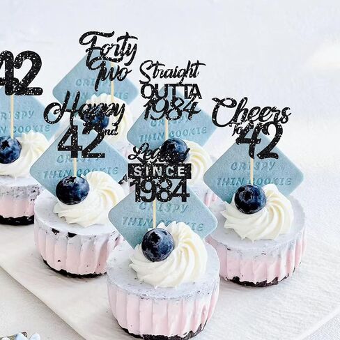 24 قطعة من أغطية الكب كيك باللون الأسود اللامع Happy 42nd من أجل Outta 1983 Cupcake Picks Legend منذ 1983 موضوع هتافات حتى 42 عامًا من لوازم تزيين حفلات أعياد الميلاد in Kuwait