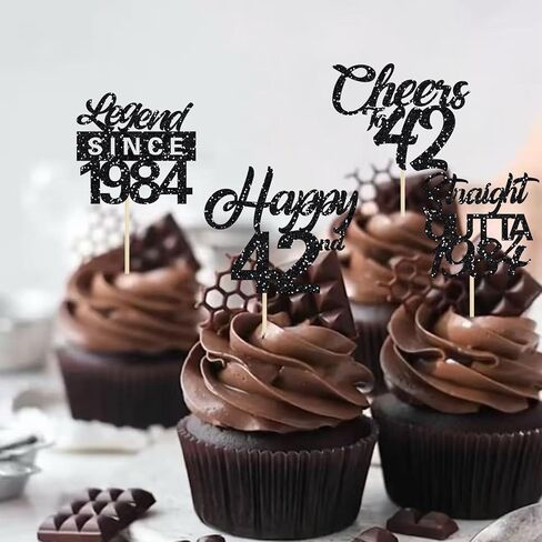 24 قطعة من أغطية الكب كيك باللون الأسود اللامع Happy 42nd من أجل Outta 1983 Cupcake Picks Legend منذ 1983 موضوع هتافات حتى 42 عامًا من لوازم تزيين حفلات أعياد الميلاد in Kuwait