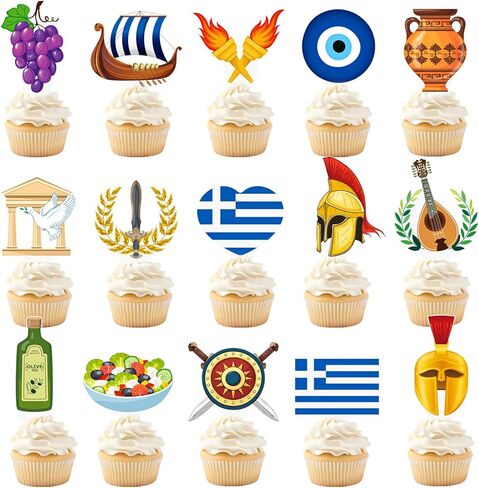 Greek Cupcake Toppers 48PCS Greek Mythology Birthday Party Decorations Ancient Greece Theme Cupcake Picks Greek Flag Athen Acropolis Cake Decorations for Greece Olympic Flame Party Supplies in Saudi Arabia