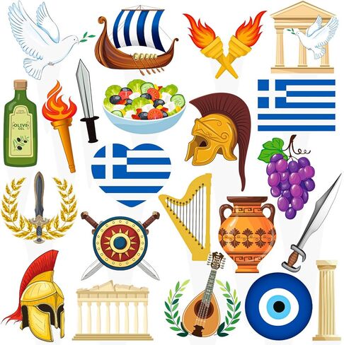 Greek Cupcake Toppers 48PCS Greek Mythology Birthday Party Decorations Ancient Greece Theme Cupcake Picks Greek Flag Athen Acropolis Cake Decorations for Greece Olympic Flame Party Supplies in Saudi Arabia