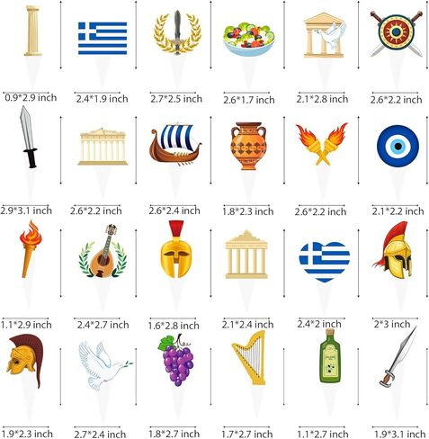 Greek Cupcake Toppers 48PCS Greek Mythology Birthday Party Decorations Ancient Greece Theme Cupcake Picks Greek Flag Athen Acropolis Cake Decorations for Greece Olympic Flame Party Supplies in Saudi Arabia