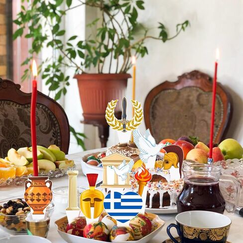 Greek Cupcake Toppers 48PCS Greek Mythology Birthday Party Decorations Ancient Greece Theme Cupcake Picks Greek Flag Athen Acropolis Cake Decorations for Greece Olympic Flame Party Supplies in Saudi Arabia