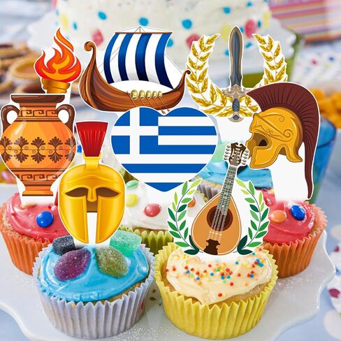 Greek Cupcake Toppers 48PCS Greek Mythology Birthday Party Decorations Ancient Greece Theme Cupcake Picks Greek Flag Athen Acropolis Cake Decorations for Greece Olympic Flame Party Supplies in Saudi Arabia