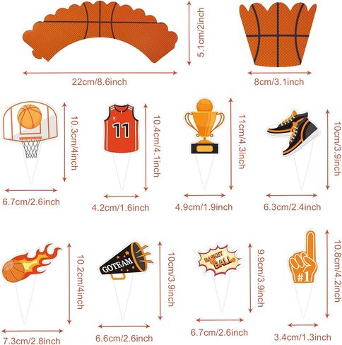 48 Pieces Basketball Cupcake Toppers Wrappers for Boys Girls, Sports Theme Basketshooting Sneakers Champion Jersey Patterns Cupcake Decoration for Kids Birthday Baby Shower Party Holiday Supplies in Saudi Arabia