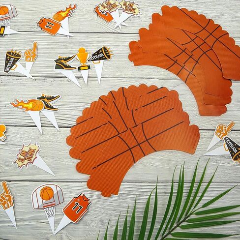 48 Pieces Basketball Cupcake Toppers Wrappers for Boys Girls, Sports Theme Basketshooting Sneakers Champion Jersey Patterns Cupcake Decoration for Kids Birthday Baby Shower Party Holiday Supplies in Saudi Arabia