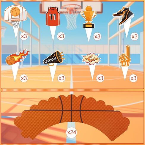 48 Pieces Basketball Cupcake Toppers Wrappers for Boys Girls, Sports Theme Basketshooting Sneakers Champion Jersey Patterns Cupcake Decoration for Kids Birthday Baby Shower Party Holiday Supplies in Saudi Arabia