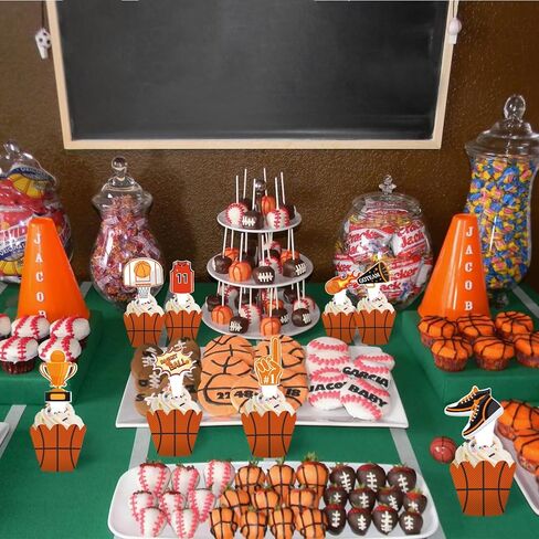 48 Pieces Basketball Cupcake Toppers Wrappers for Boys Girls, Sports Theme Basketshooting Sneakers Champion Jersey Patterns Cupcake Decoration for Kids Birthday Baby Shower Party Holiday Supplies in Saudi Arabia