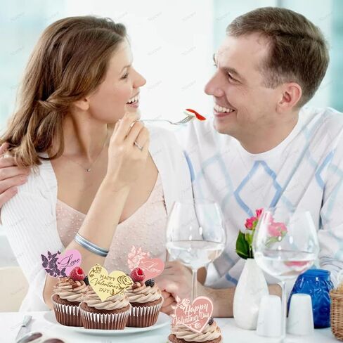 Happy Valentine's Day Cake Toppers Acrylic Cupcake Toppers Dessert Decorations for Valentine's Day Wedding Anniversary Mother's Day Party Decor Supplies (Heart Decorated with Rose, Butterfly 18 Pcs) in Saudi Arabia