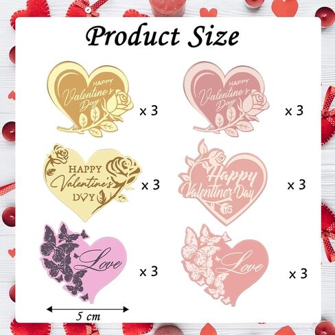 Happy Valentine's Day Cake Toppers Acrylic Cupcake Toppers Dessert Decorations for Valentine's Day Wedding Anniversary Mother's Day Party Decor Supplies (Heart Decorated with Rose, Butterfly 18 Pcs) in Saudi Arabia