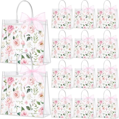Wesnoy 24 Pcs St Patricks Day Clear Gift Bags with Handles Shamrock PVC Treat Totes with Ribbon Green Clover Gift Wrapping Bag Bulk for Irish Party Favor Supplies Holiday Gifts, 6.3 x 5.9 x 3.2 Inch in Saudi Arabia