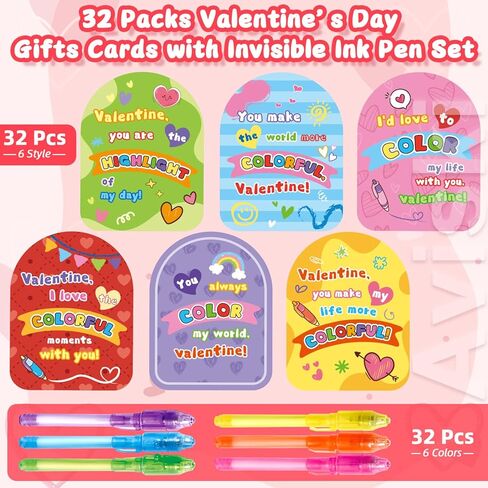 32Pcs Kids Valentines Day Gifts for Classroom - Valentine Cards with Pens Novelty Toys for Boys Girls Exchange Gifts, Party Favor Prizes, Valentine’s Greeting Gifts in Saudi Arabia