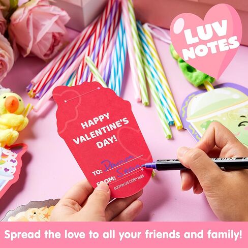 JOYIN 24 Pcs Valentine's Day Gifts Plush Toy & Straws with Cards, Mini Plush Finger Puppets to Hold Straw & Drink Themed Cards, Valentines Day Card for Kids School Classroom Exchange Prizes in Saudi Arabia