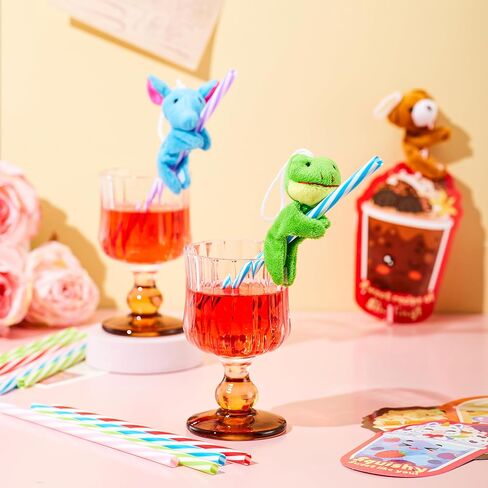 JOYIN 24 Pcs Valentine's Day Gifts Plush Toy & Straws with Cards, Mini Plush Finger Puppets to Hold Straw & Drink Themed Cards, Valentines Day Card for Kids School Classroom Exchange Prizes in Saudi Arabia