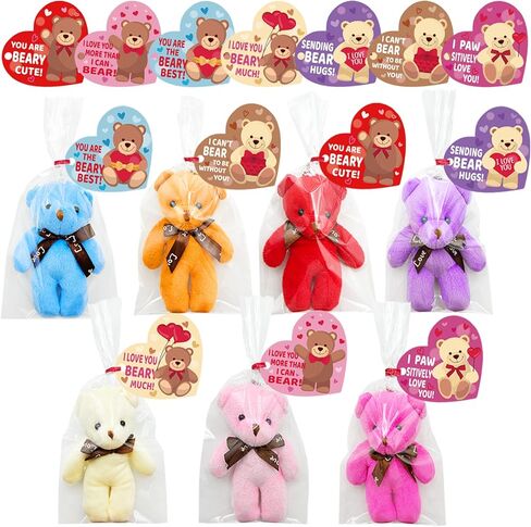 28 Pack Valentines Day Gifts Cards with Plush Bears Toys, Mini Stuffed Animals with Valentine's Greeting Cards for Kids Classrom School Exchange Prize Party Favors(Heart Cards) in Saudi Arabia