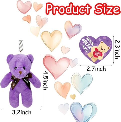 28 Pack Valentines Day Gifts Cards with Plush Bears Toys, Mini Stuffed Animals with Valentine's Greeting Cards for Kids Classrom School Exchange Prize Party Favors(Heart Cards) in Saudi Arabia