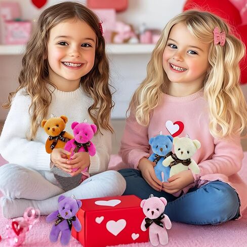 28 Pack Valentines Day Gifts Cards with Plush Bears Toys, Mini Stuffed Animals with Valentine's Greeting Cards for Kids Classrom School Exchange Prize Party Favors(Heart Cards) in Saudi Arabia