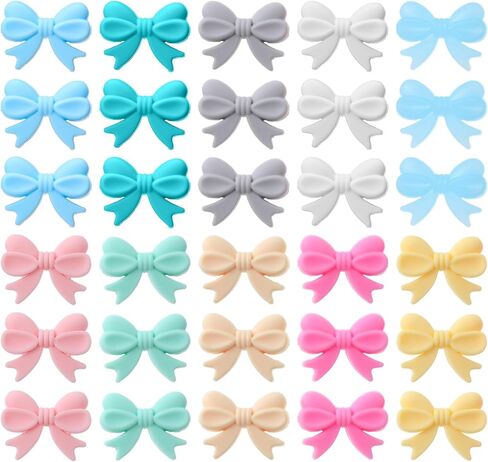 30 PCS Multicolored Silicone Bow Focal Beads, Cute Bowknot Bead Charms for Jewelry Making Supplies DIY Keychain Crafts in Saudi Arabia
