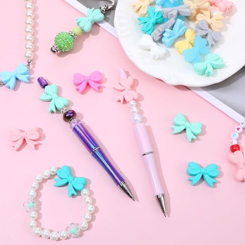 30 PCS Multicolored Silicone Bow Focal Beads, Cute Bowknot Bead Charms for Jewelry Making Supplies DIY Keychain Crafts in Saudi Arabia