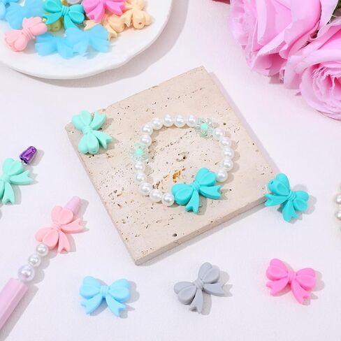 30 PCS Multicolored Silicone Bow Focal Beads, Cute Bowknot Bead Charms for Jewelry Making Supplies DIY Keychain Crafts in Saudi Arabia