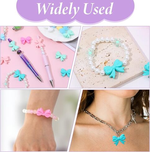 30 PCS Multicolored Silicone Bow Focal Beads, Cute Bowknot Bead Charms for Jewelry Making Supplies DIY Keychain Crafts in Saudi Arabia