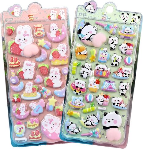 2-Sheet 3D Cute Puffy Stickers Kawaii Animal Decorative Sticker Set Cartoon Panda and Bunny Sticker for Phone Case Notebook Water Bottles DIY in Saudi Arabia