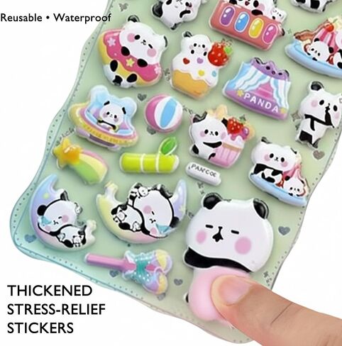 2-Sheet 3D Cute Puffy Stickers Kawaii Animal Decorative Sticker Set Cartoon Panda and Bunny Sticker for Phone Case Notebook Water Bottles DIY in Saudi Arabia