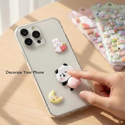 2-Sheet 3D Cute Puffy Stickers Kawaii Animal Decorative Sticker Set Cartoon Panda and Bunny Sticker for Phone Case Notebook Water Bottles DIY in Saudi Arabia