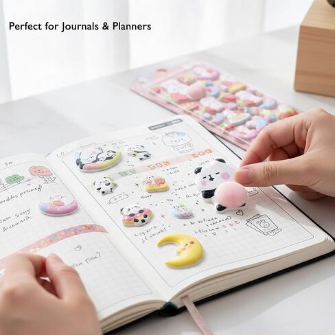 2-Sheet 3D Cute Puffy Stickers Kawaii Animal Decorative Sticker Set Cartoon Panda and Bunny Sticker for Phone Case Notebook Water Bottles DIY in Saudi Arabia