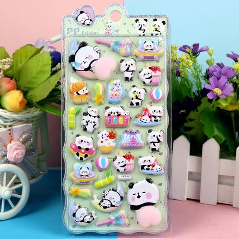 2-Sheet 3D Cute Puffy Stickers Kawaii Animal Decorative Sticker Set Cartoon Panda and Bunny Sticker for Phone Case Notebook Water Bottles DIY in Saudi Arabia